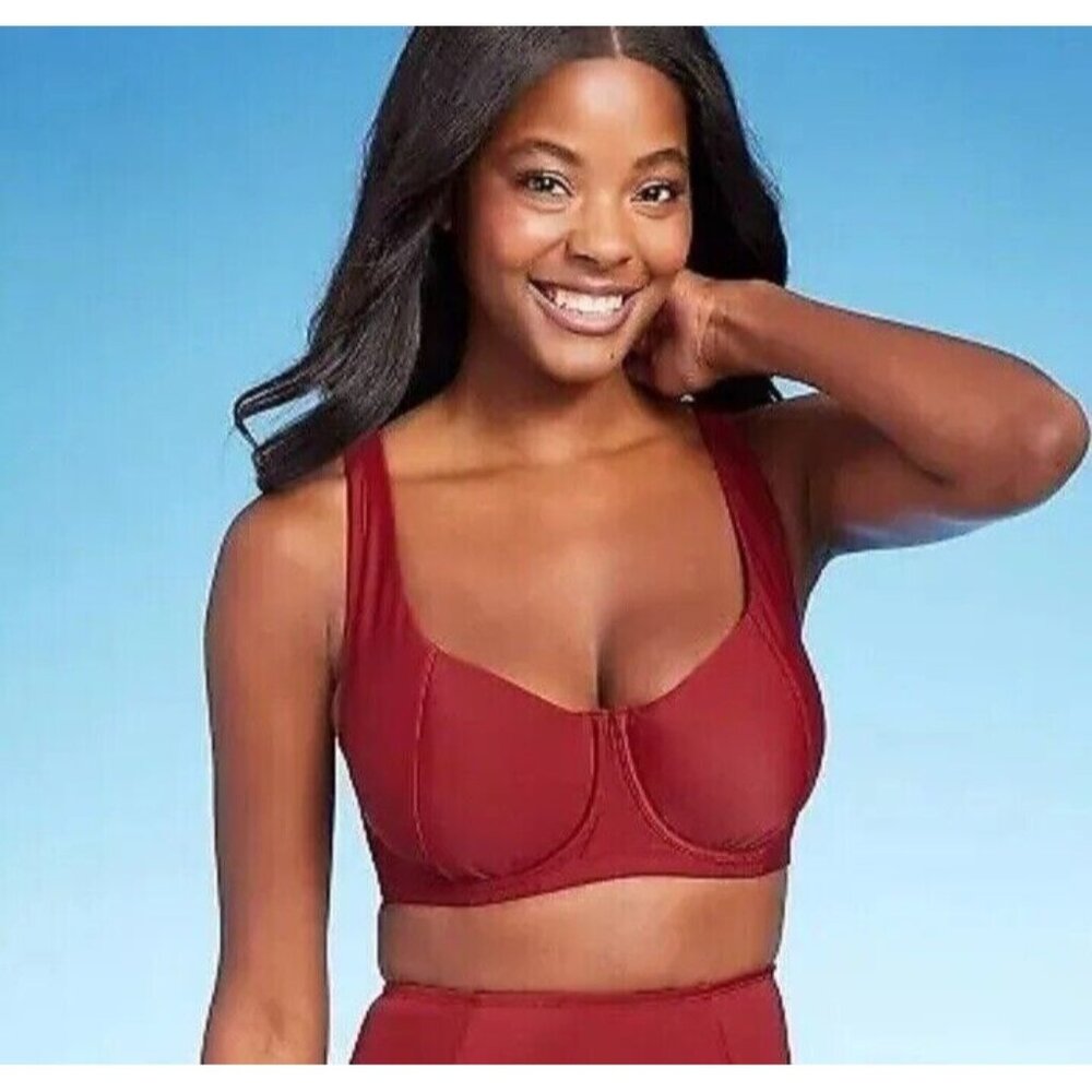 Kona Sol Size Small 4-6 Maroon Red Seamed Design Underwired Bikini Swim Top